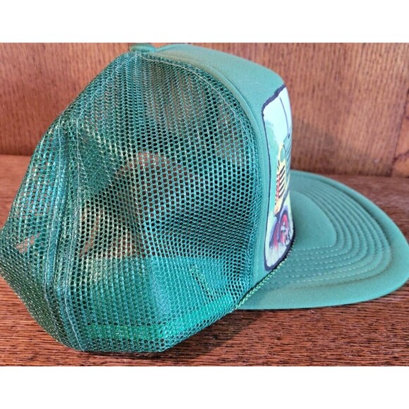 Vintage Oliver John Deere Hand Painted Trucker Green San Sun Hat From Sri Lanka - Picture 7 of 12